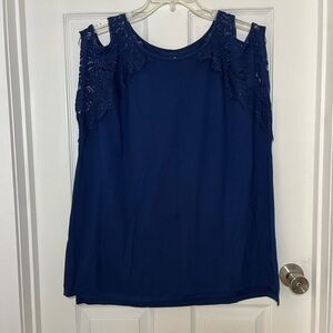 St. John's Bay Plus Navy Lace Cold Shoulder  Blouse